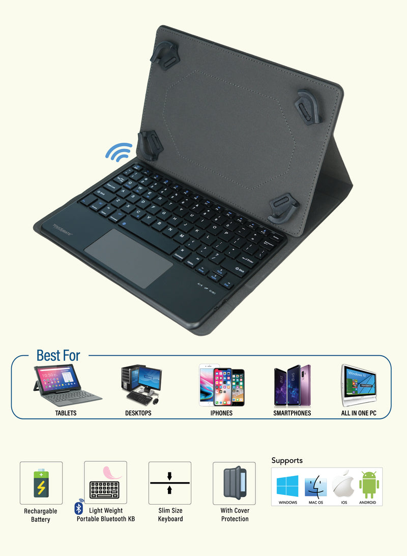 TOUCHMATE Universal Tablet Cover with  Bluetooth Keyboard & Trackpad